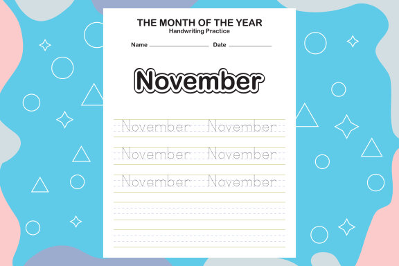 Month name of the year trace and writing practice sheet
