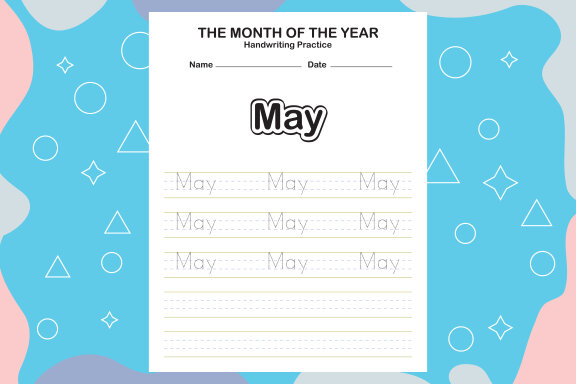 Month name of the year trace and writing practice sheet
