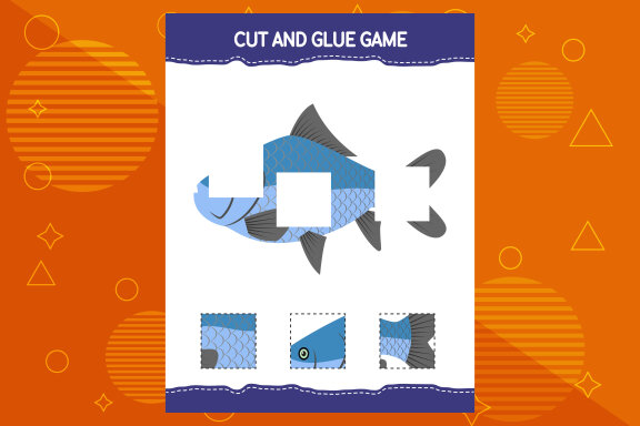 20 Cut and glue game for kids with fish