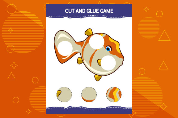 20 Cut and glue game for kids with fish
