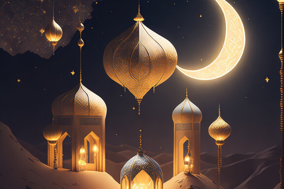 Crescent Moon And Eid Mubarak