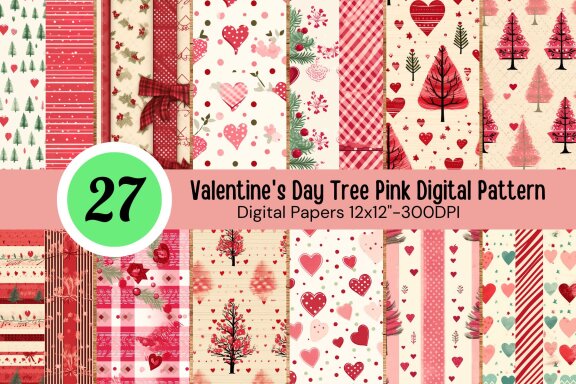  Valentine's Day Tree Pink Digital Pattern