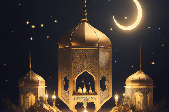 Crescent Moon Eid Mubarak Design And Lanterns Moon