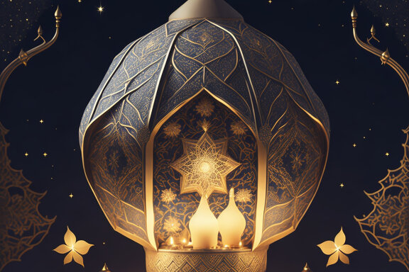 Crescent Moon Eid Mubarak Design And Lanterns Moon