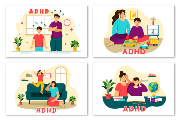 12 ADHD or Attention Deficit Hyperactivity Disorder Illustration