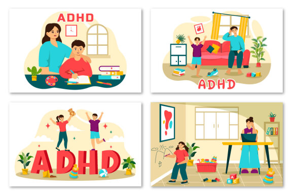 12 ADHD or Attention Deficit Hyperactivity Disorder Illustration