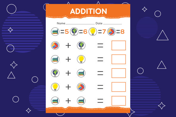 Addition with different elements for kids
