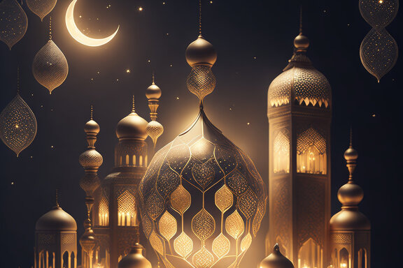 Crescent Moon Eid Mubarak Design And Lanterns Moon