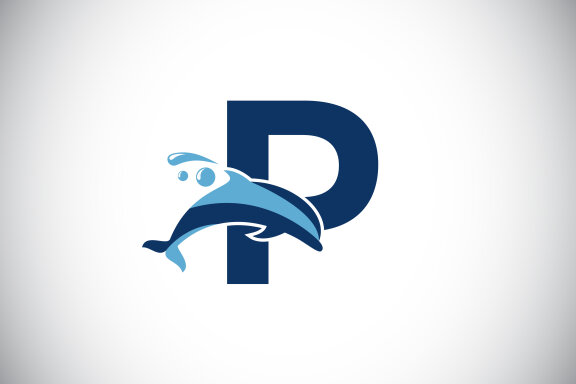 English alphabet with a Dolphin logo