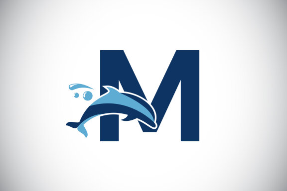 English alphabet with a Dolphin logo