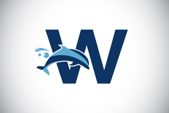 English alphabet with a Dolphin logo