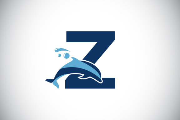 English alphabet with a Dolphin logo