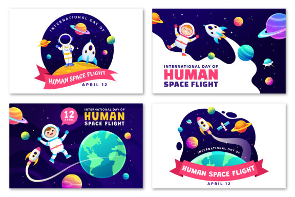 12 Human Space Flight Day FREE Illustrations