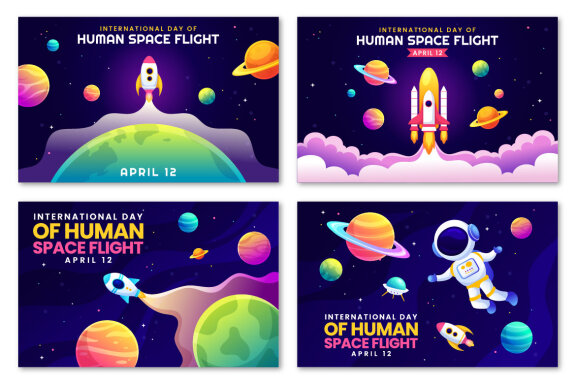 12 Human Space Flight Day FREE Illustrations