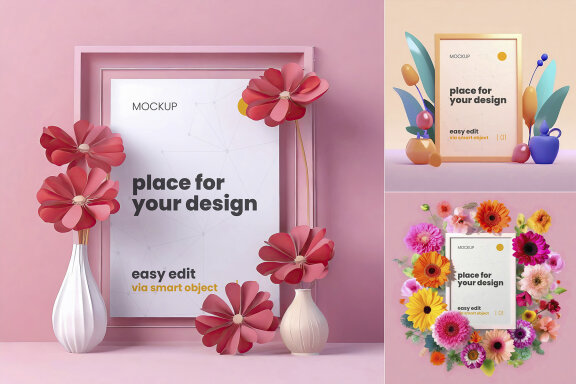 Flower and Plants Frames Poster Mockups