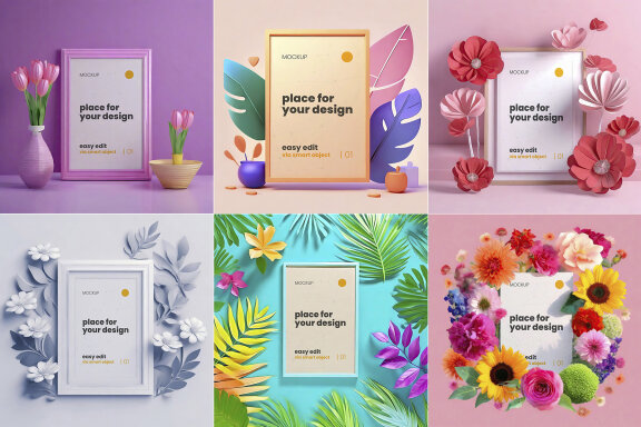 Flower and Plants Frames Poster Mockups