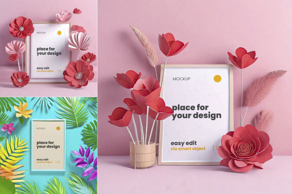 Flower and Plants Frames Poster Mockups