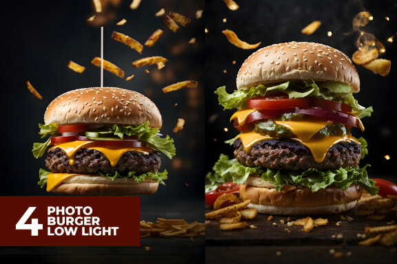 4 Photo Burger in Studio Stock Images