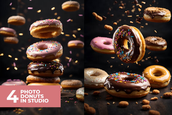 4 Photo Donuts in Studio Stock Images