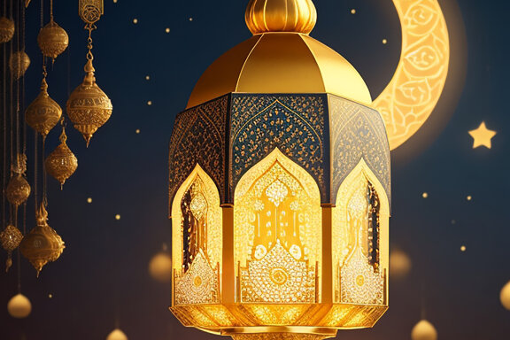 Crescent Moon Eid Mubarak Design And Lanterns Moon