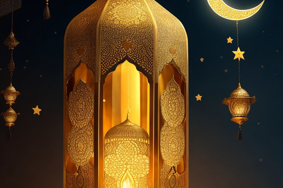 Crescent Moon Eid Mubarak Design And Lanterns Moon