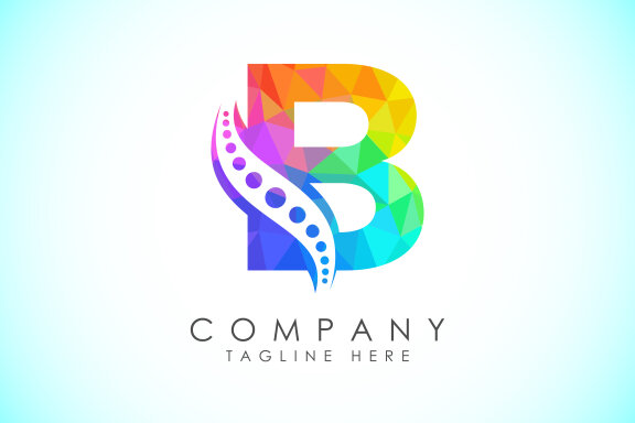 Polygonal alphabet with chiropractic spine logo