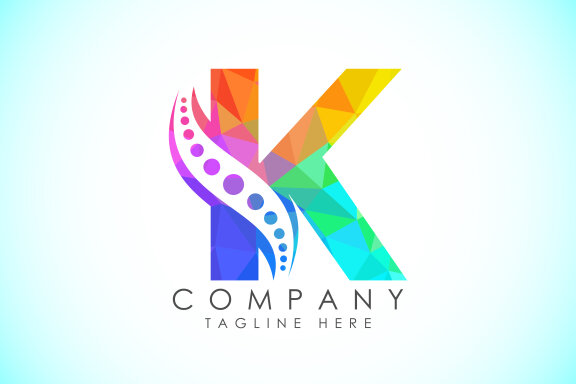 Polygonal alphabet with chiropractic spine logo