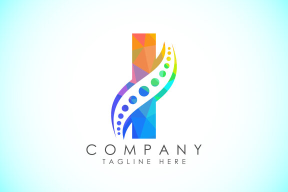 Polygonal alphabet with chiropractic spine logo
