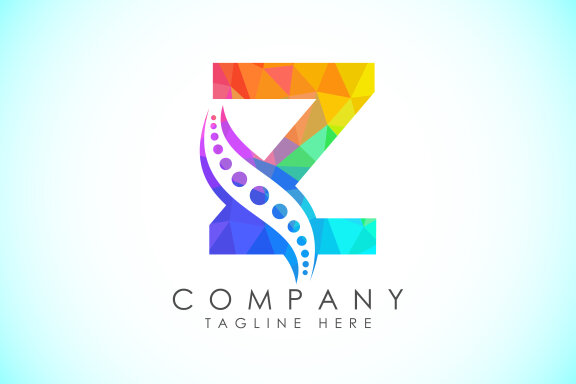 Polygonal alphabet with chiropractic spine logo
