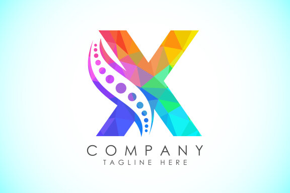 Polygonal alphabet with chiropractic spine logo