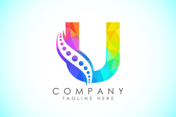 Polygonal alphabet with chiropractic spine logo