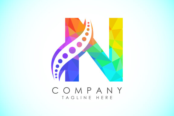 Polygonal alphabet with chiropractic spine logo