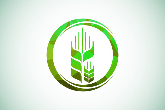 Wheat In Circle Low Poly Style Icon and Logo