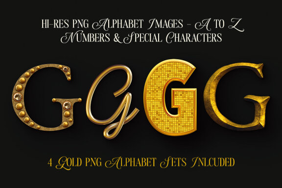 4 Golden PNG Alphabets