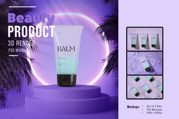 Beauty Product 3D Render - 4 Mockups