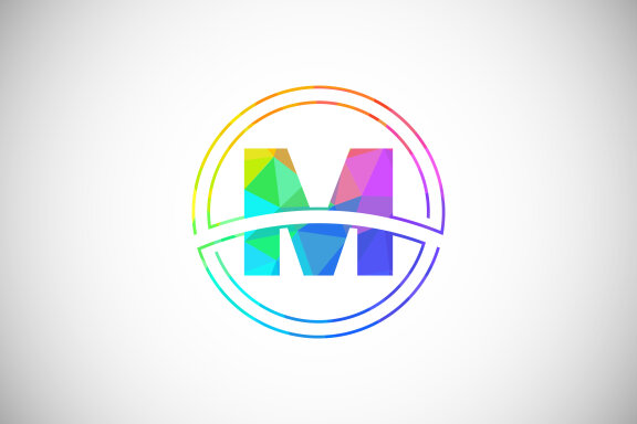 Low poly style letter with a circle frame