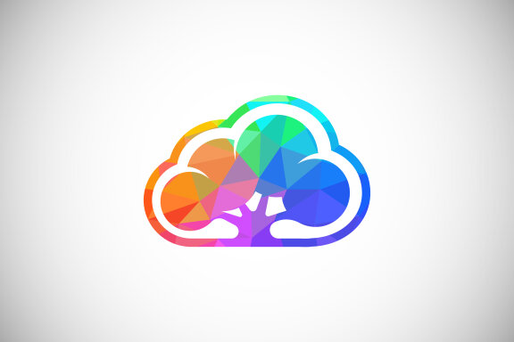 Polygonal low poly cloud computing logo