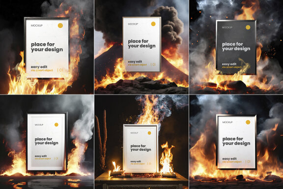Frames Poster Set on Fire Mockups