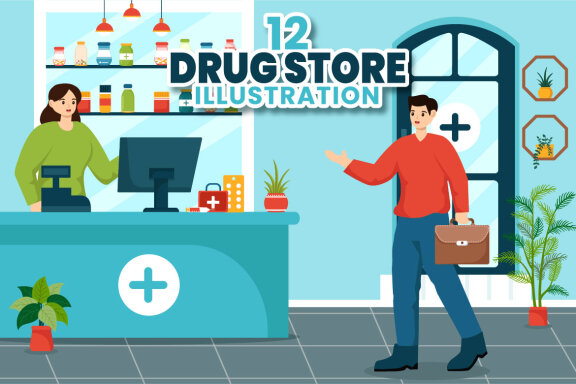 12 Drug Store Illustration