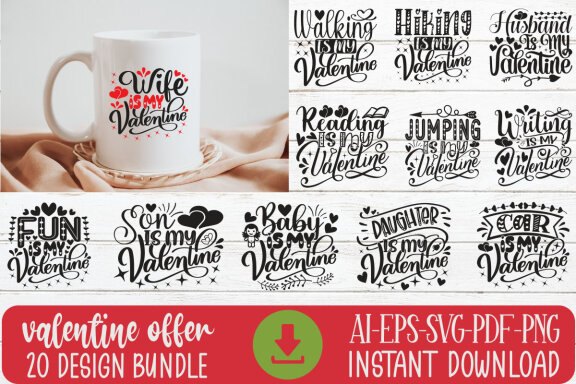 Happy Valentine SVG And T-shirt Design Bundle