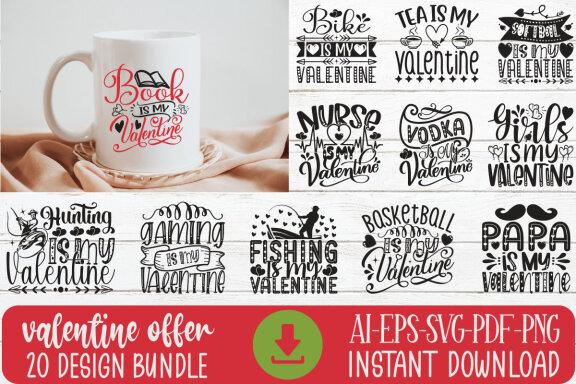 Happy Valentine SVG And T-shirt Design Bundle
