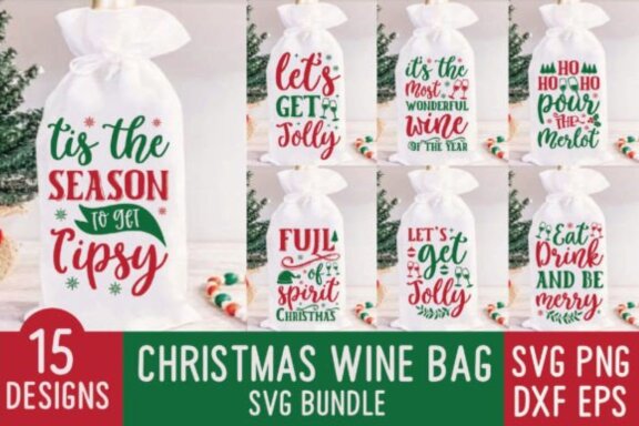  Christmas Wine Bag Bundle 15 SVG Designs