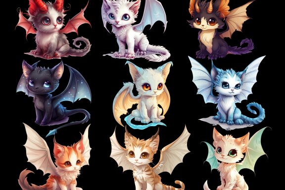 Cute Dragon Cat PNG Bundle, Little Fairy Kittens 