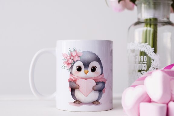 Penguin In Love PNG bundle, Watercolor penguin Valentine art