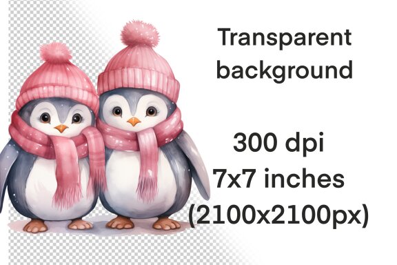 Penguin In Love PNG bundle, Watercolor penguin Valentine art