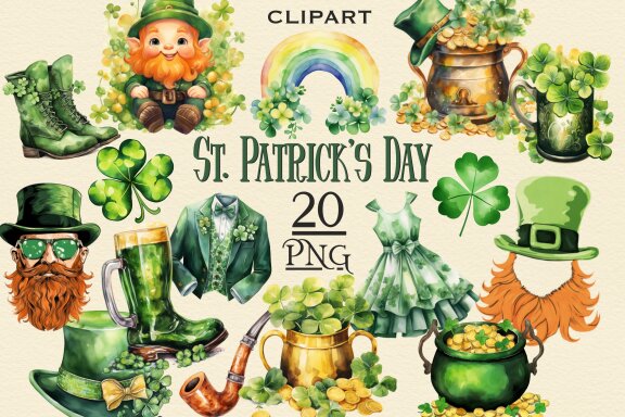 Saint Patrick`s Day PNG bundle, St. Patty`s Holiday Images Set