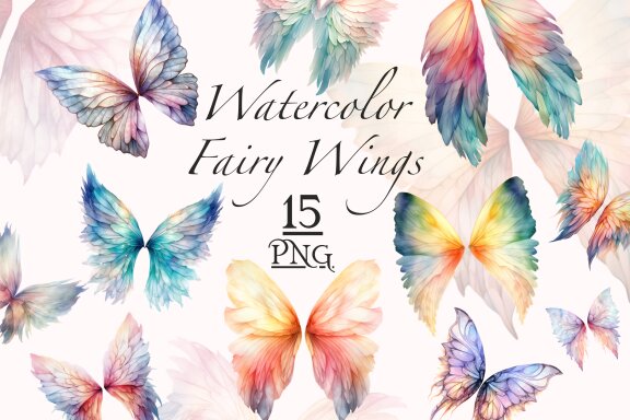Watercolor fairy wings PNG bundle