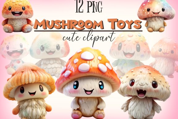 Plush Mushroom Toy PNG Bundle