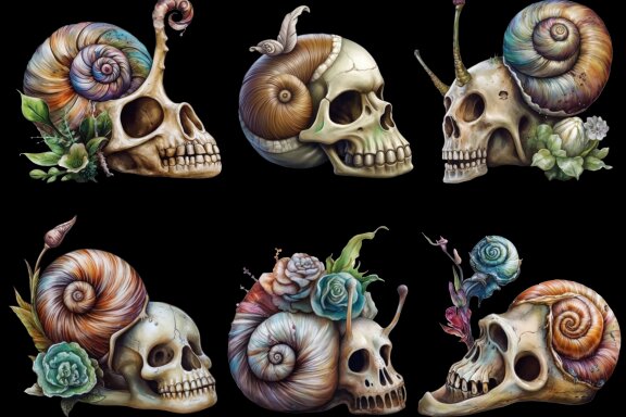 Snail Skull Thing PNG Bundle, Weird Skull Fantasy Clipart
