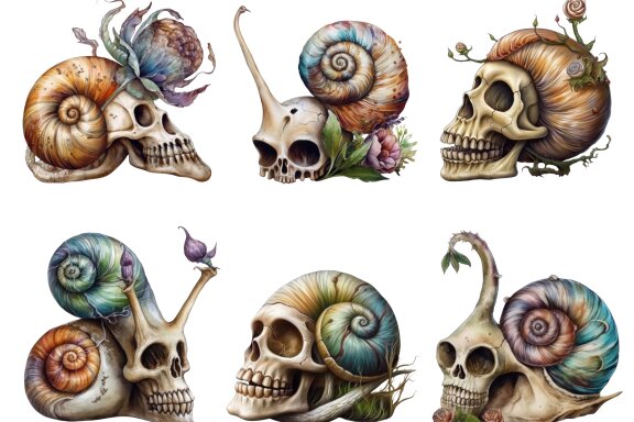 Snail Skull Thing PNG Bundle, Weird Skull Fantasy Clipart